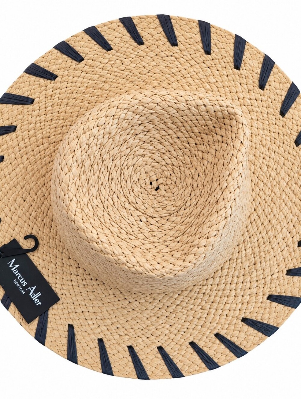 Womens Marcus Adler Straw Sun Hat - Natural with Black Trim
